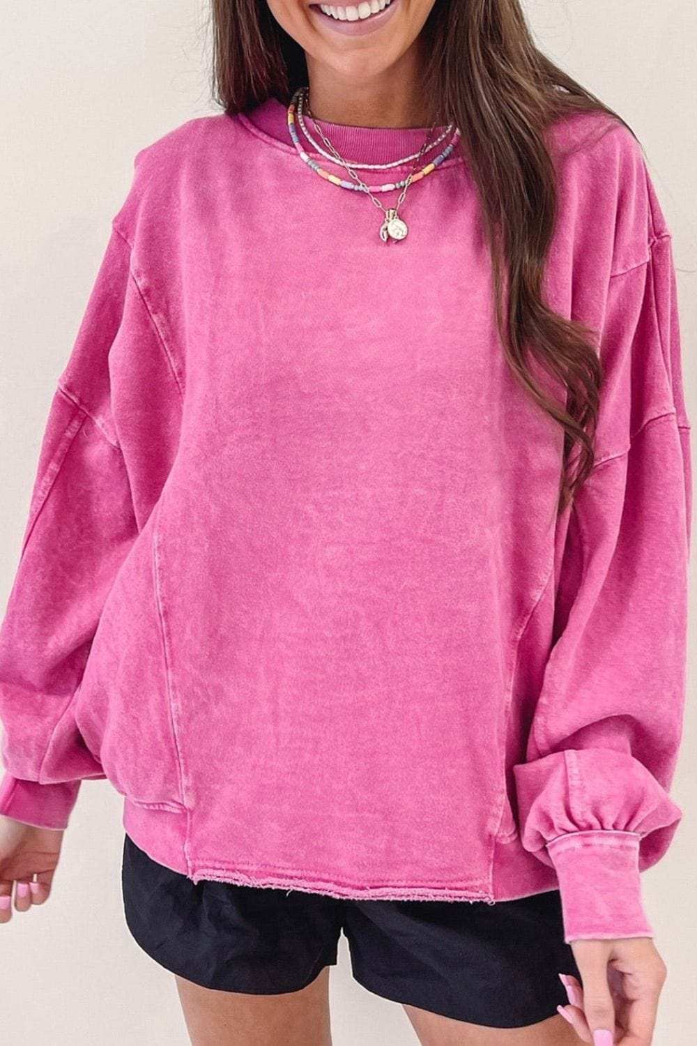 Round Neck Long Sleeve Sweatshirt - Trendsi - Flyclothing LLC