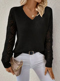 V-Neck Hollow-Out Sleeve Knit Sweater - Trendsi - Flyclothing LLC