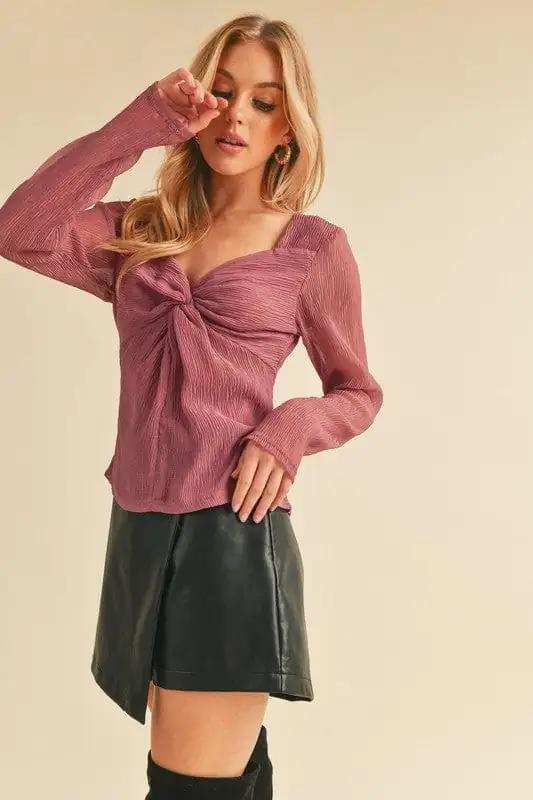 Aemi + Co Twisted Sweetheart Neck Long Sleeve Blouse - Trendsi - Flyclothing LLC