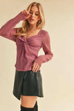 Aemi + Co Twisted Sweetheart Neck Long Sleeve Blouse - Trendsi - Flyclothing LLC