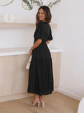 Tiered Surplice Half Sleeve Midi Dress - Trendsi - Flyclothing LLC