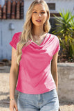 Cowl Neck Short Sleeve T-Shirt - Trendsi - Flyclothing LLC