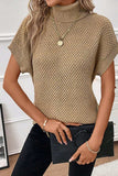 Solid Color Turtleneck Short Sleeve Sweater - Trendsi - Flyclothing LLC