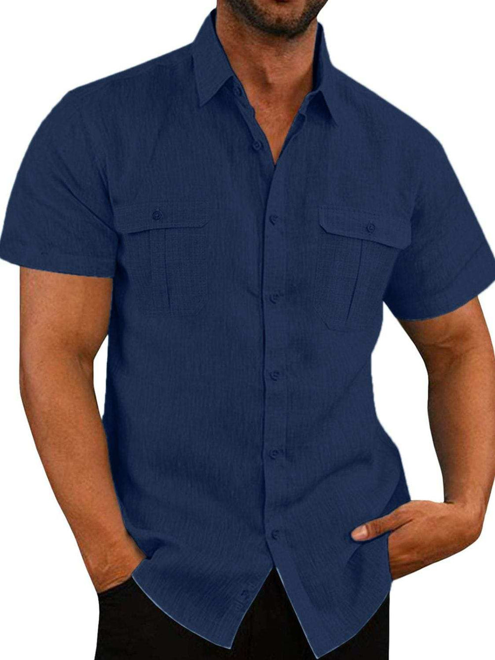 Men's Plus Size Collared Neck Short Sleeve Shirt - Trendsi - Flyclothing LLC