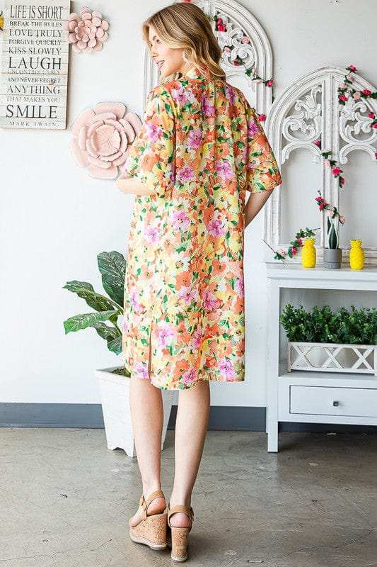 Heimish Full Size Half Sleeve Multi Color Floral Open Cardigan Plus Size - Trendsi - Flyclothing LLC