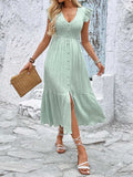 V-Neck Ruffled Cap Sleeve Dress - Trendsi - Flyclothing LLC