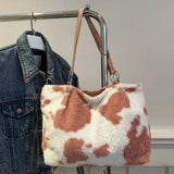 Cow Print Furry Tote Bag - Trendsi - Flyclothing LLC