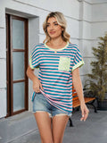 Striped Round Neck Short Sleeve T-Shirt - Trendsi - Flyclothing LLC