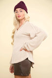 VERY J Two Tone Ribbed V-Neck Exposed Seam Top - Trendsi - Flyclothing LLC