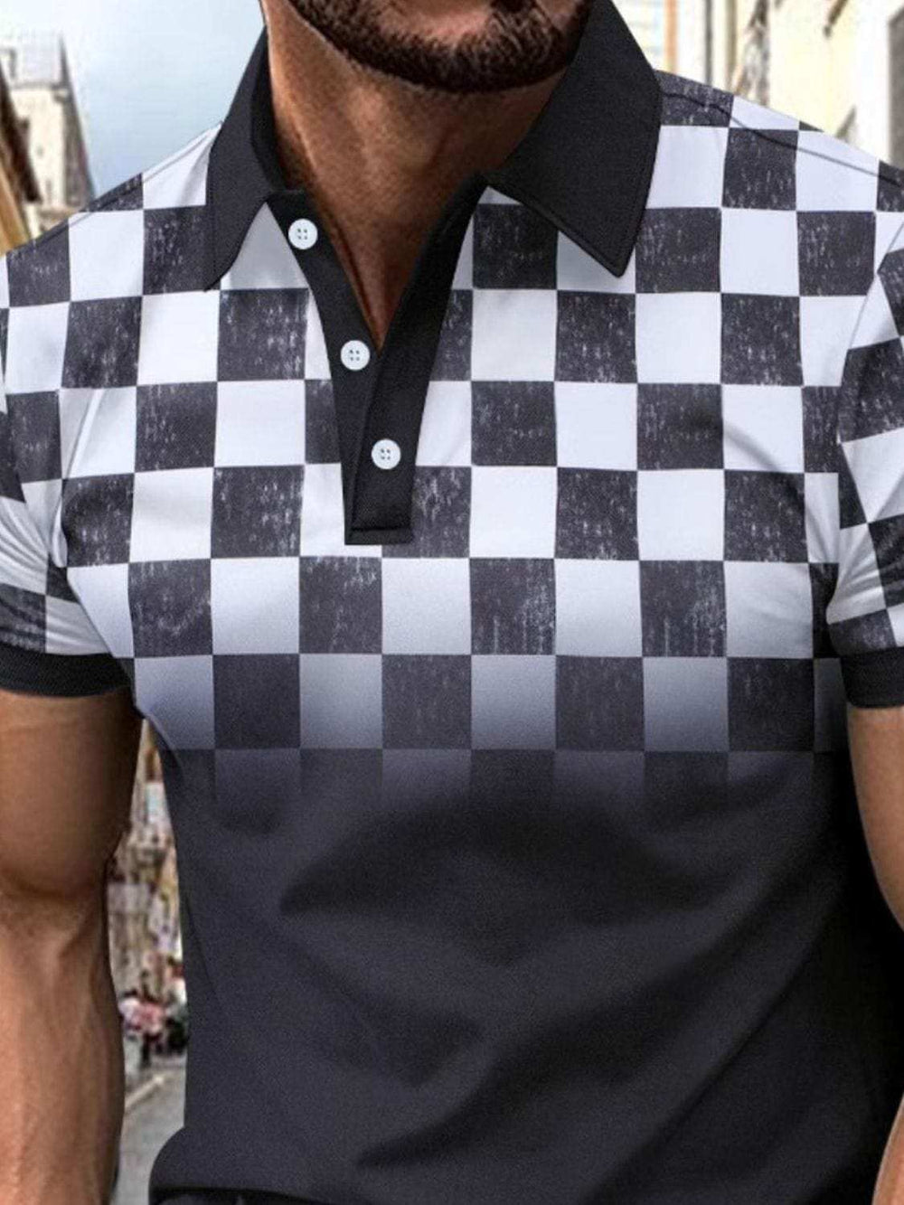 Men's Full Size Collared Checkered Short Sleeve Polo Plus Size - Trendsi - Flyclothing LLC