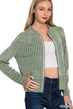 Zenana Ribbed Two Tone Zip Up Sweater Cardigan - Trendsi - Flyclothing LLC