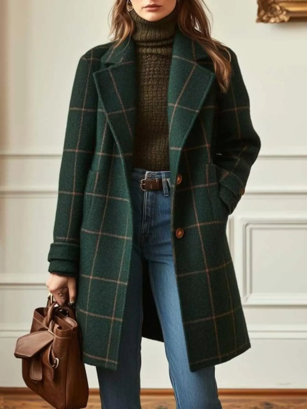 Full Size Plaid Classic Button Up Coat Plus Size - Trendsi - Flyclothing LLC
