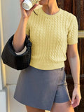 Cable-Knit Short Sleeve Sweater - Trendsi - Flyclothing LLC