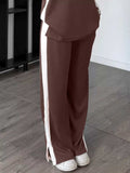 Full Size Contrast Round Neck Top and Pants Set Plus Size - Trendsi - Flyclothing LLC