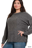 Zenana Full Size Brushed Ribbed Hacci Drop Shoulder Sweater Plus Size - Trendsi - Flyclothing LLC