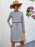 Long Sleeve Drawstring Midi Dress - Trendsi - Flyclothing LLC