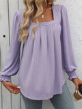 Square Neck Long Sleeve Top - Trendsi - Flyclothing LLC