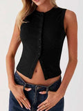 Lovelet Button Up Round Neck Tank - Trendsi - Flyclothing LLC