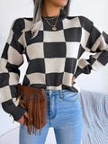 Checkered Mock Neck Long Sleeve Sweater - Trendsi - Flyclothing LLC