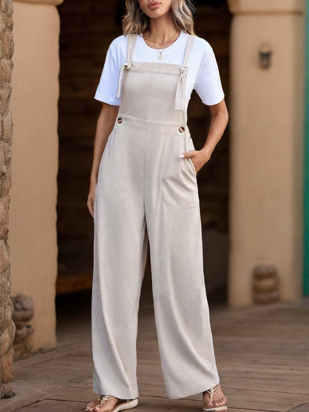 Tied Wide Leg Overalls with Pockets - Trendsi - Flyclothing LLC
