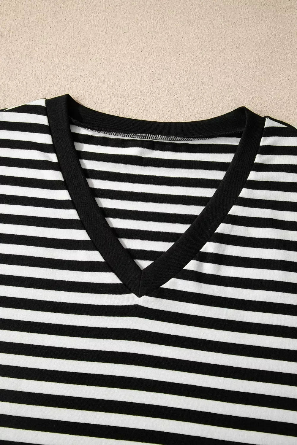 Striped Print V Neck Delicate Trim Casual Tee - Trendsi - Flyclothing LLC