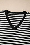 Striped Print V Neck Delicate Trim Casual Tee - Trendsi - Flyclothing LLC