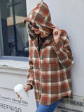 Plaid Button Up Long Sleeve Hooded Jacket - Trendsi - Flyclothing LLC