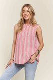 ADORA Contrast Striped Frill Round Neck Sleeveless Top - Trendsi - Flyclothing LLC
