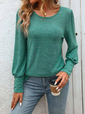 Decorative Button Round Neck Long Sleeve T-Shirt - Trendsi - Flyclothing LLC