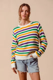 SO ME Mardi Gras Color Stripe Knit Sweater Top - Trendsi - Flyclothing LLC