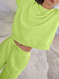 Round Neck Long Sleeve Top and Elastic Waist Pants Set - Trendsi - Flyclothing LLC