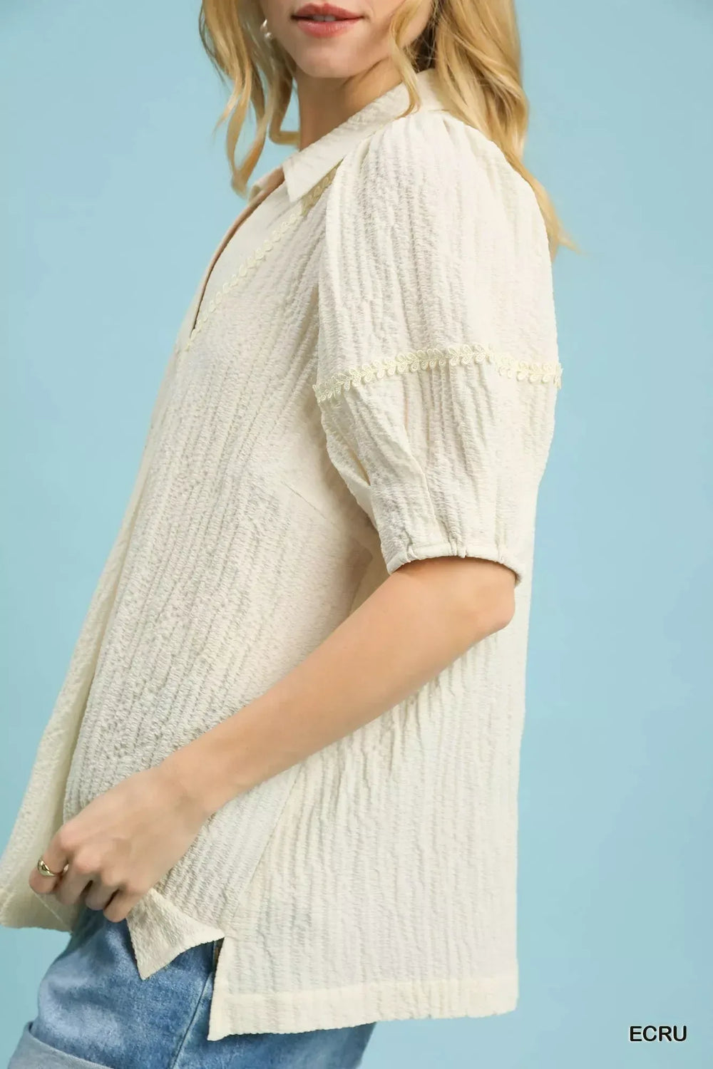 Umgee Textured Puff Sleeve Blouse - Trendsi - Flyclothing LLC