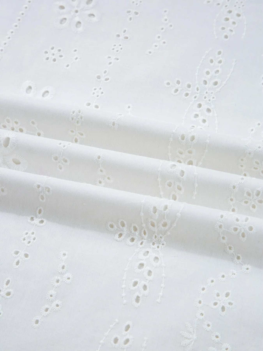 Eyelet Long Sleeve Blouse with Elastic Cuffs - Trendsi - Flyclothing LLC