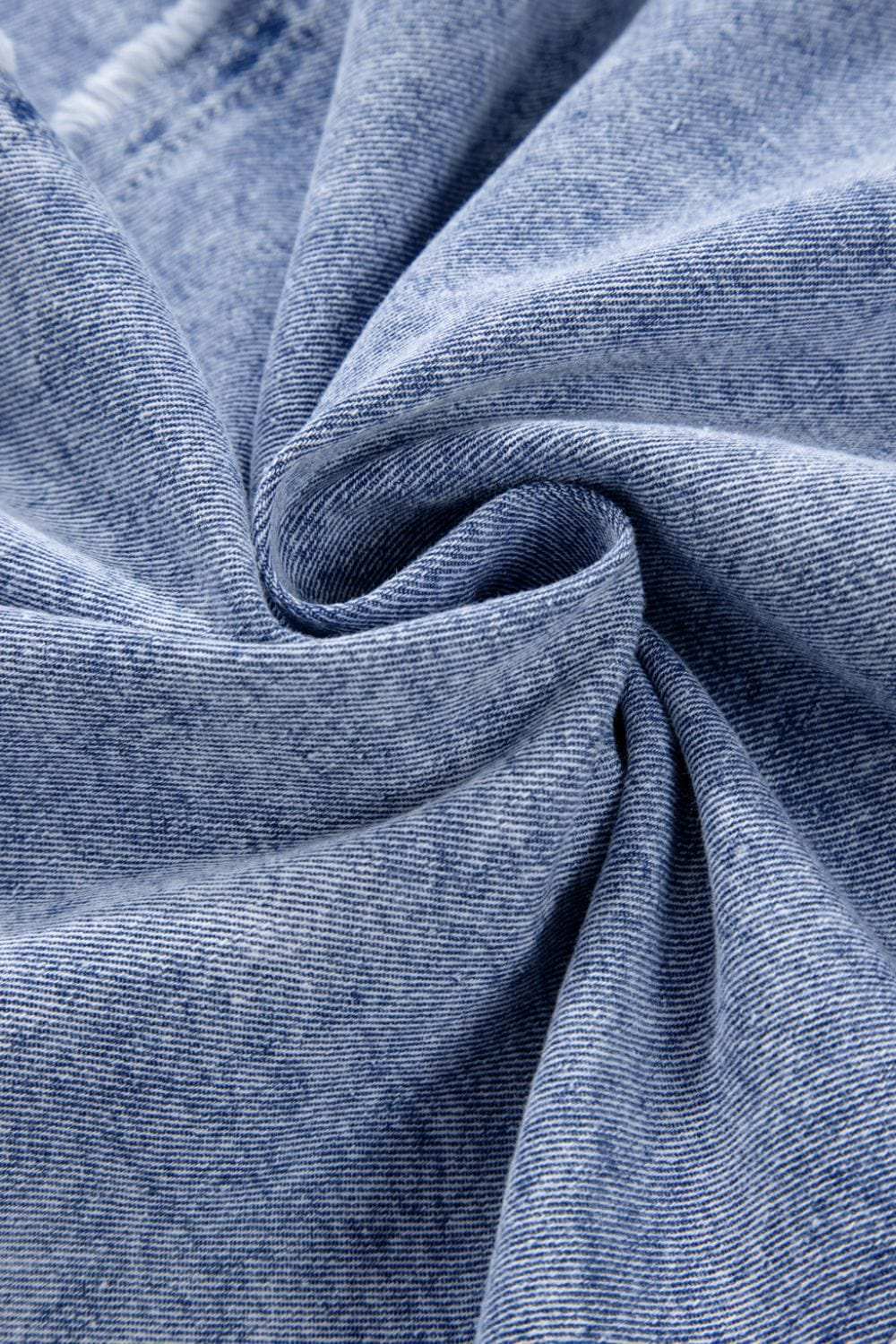 Raw Hem Button Down Long Sleeve Denim Dress - Trendsi - Flyclothing LLC