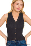 Zenana Ribbed Knit Button-Down Sweater Vest - Trendsi - Flyclothing LLC
