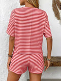 Striped Round Neck Short Sleeve Top and Shorts Set - Trendsi - Flyclothing LLC