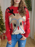 Reindeer Round Neck Dropped Shoulder Sweater - Trendsi - Flyclothing LLC