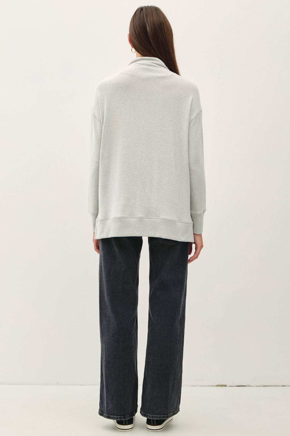 Be Cool Side Slit Mock Neck Long Sleeve Tunic Top - Trendsi - Flyclothing LLC