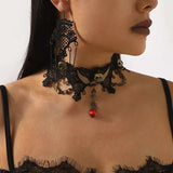 Halloween Lace Skull Necklace and Earrings Jewelry Set - Trendsi - Flyclothing LLC