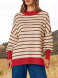 Striped Round Neck Long Sleeve Sweater - Trendsi - Flyclothing LLC