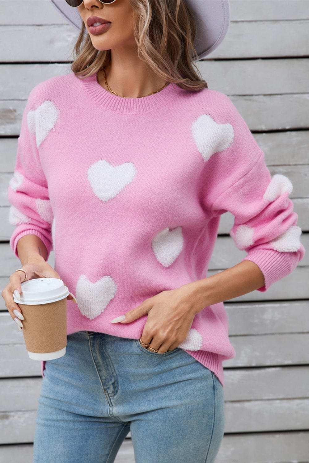 Angel Wings Heart Round Neck Long Sleeve Sweater - Trendsi - Flyclothing LLC