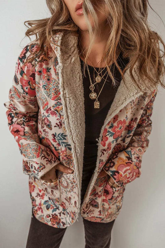 Printed Long Sleeve Hooded Jacket - Trendsi - Flyclothing LLC