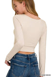 Zenana Double Layered Long Sleeve Cropped Round Neck T-Shirt - Trendsi - Flyclothing LLC