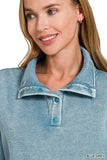 Zenana Fleece Washed High Neck Kangaroo Pocket Sweatshirt - Trendsi - Flyclothing LLC