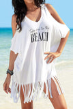 Fringe V-Neck Cold Shoulder Cover Up - Trendsi - Flyclothing LLC