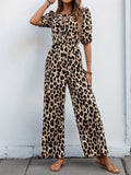 Perfee Tied Leopard Half Sleeve Jumpsuit - Trendsi - Flyclothing LLC