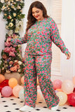 Plus Size Printed Round Neck Long Sleeve Top and Pants Set - Trendsi - Flyclothing LLC