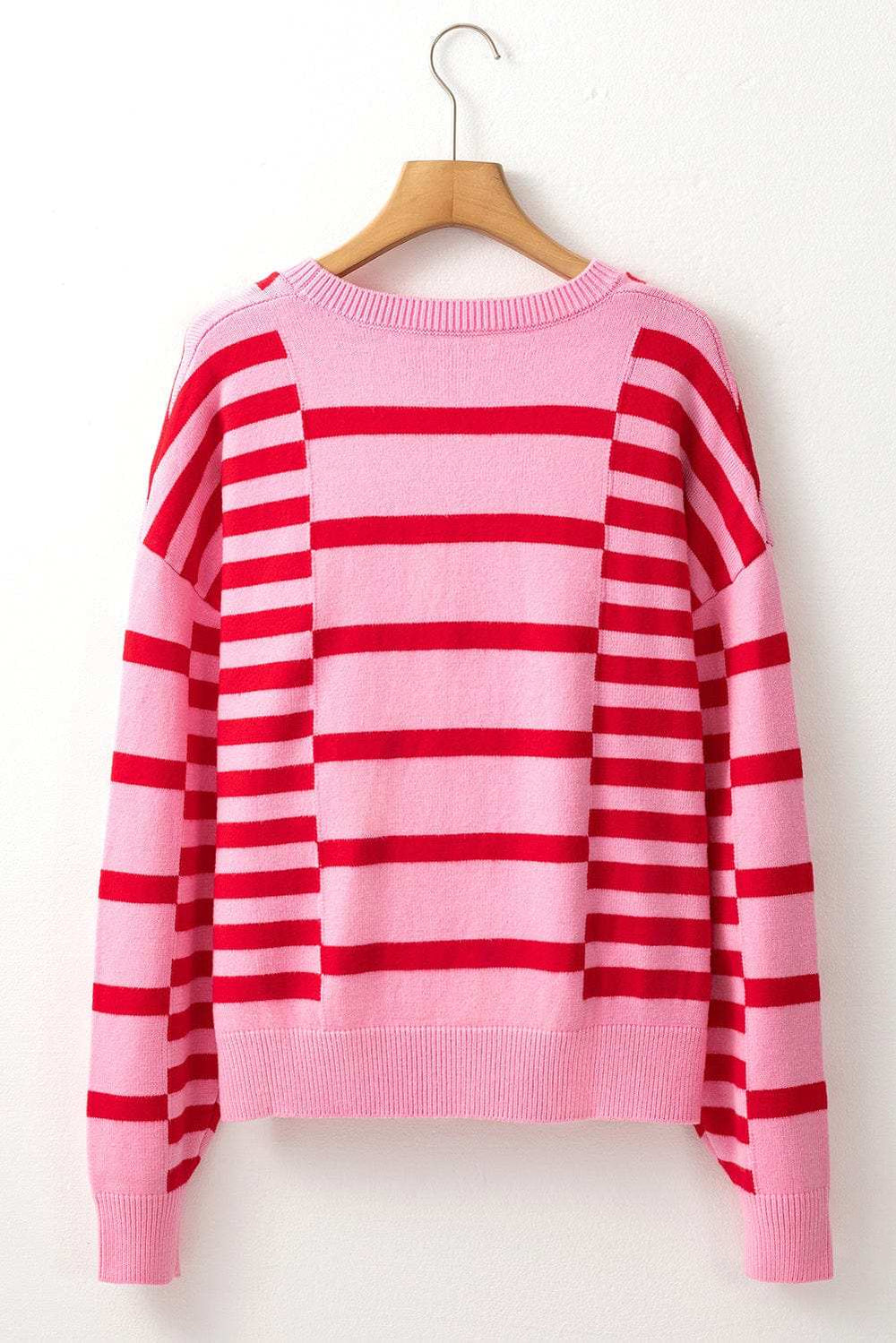 Striped Round Neck Dropped Shoulder Sweater - Trendsi - Flyclothing LLC