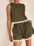 Contrast Trim Sleeveless Top and Shorts Set - Trendsi - Flyclothing LLC