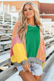 Color Block Round Neck Long Sleeve Top - Trendsi - Flyclothing LLC